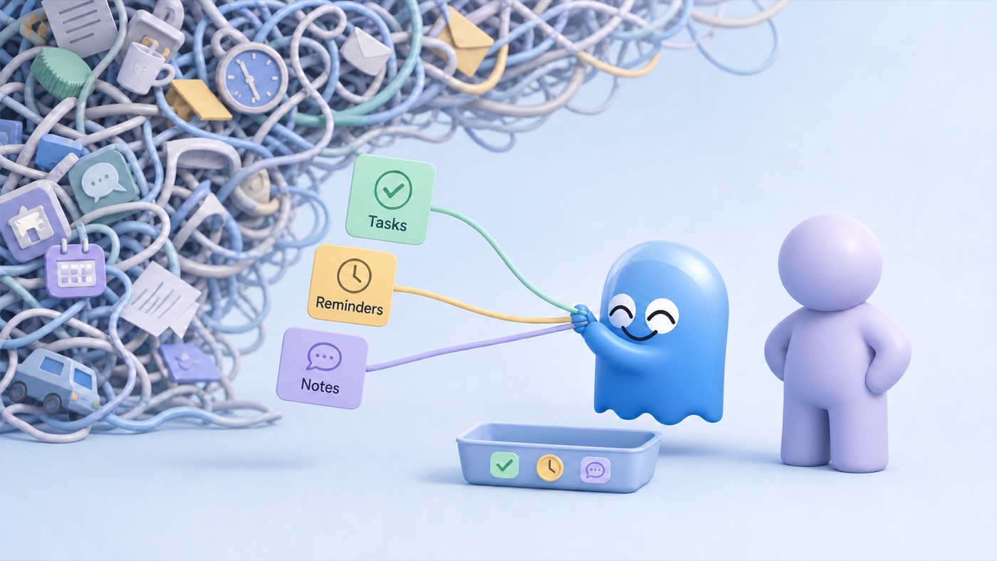 Boo turning a tangled mental load into clear tasks, reminders, and notes