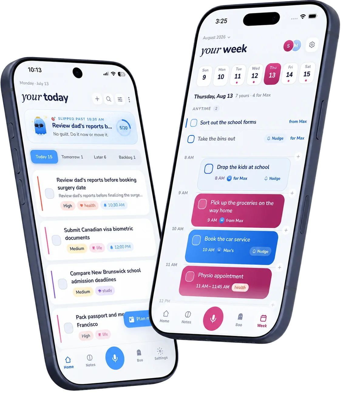 The real MyOffload Today screen alongside the shared weekly calendar