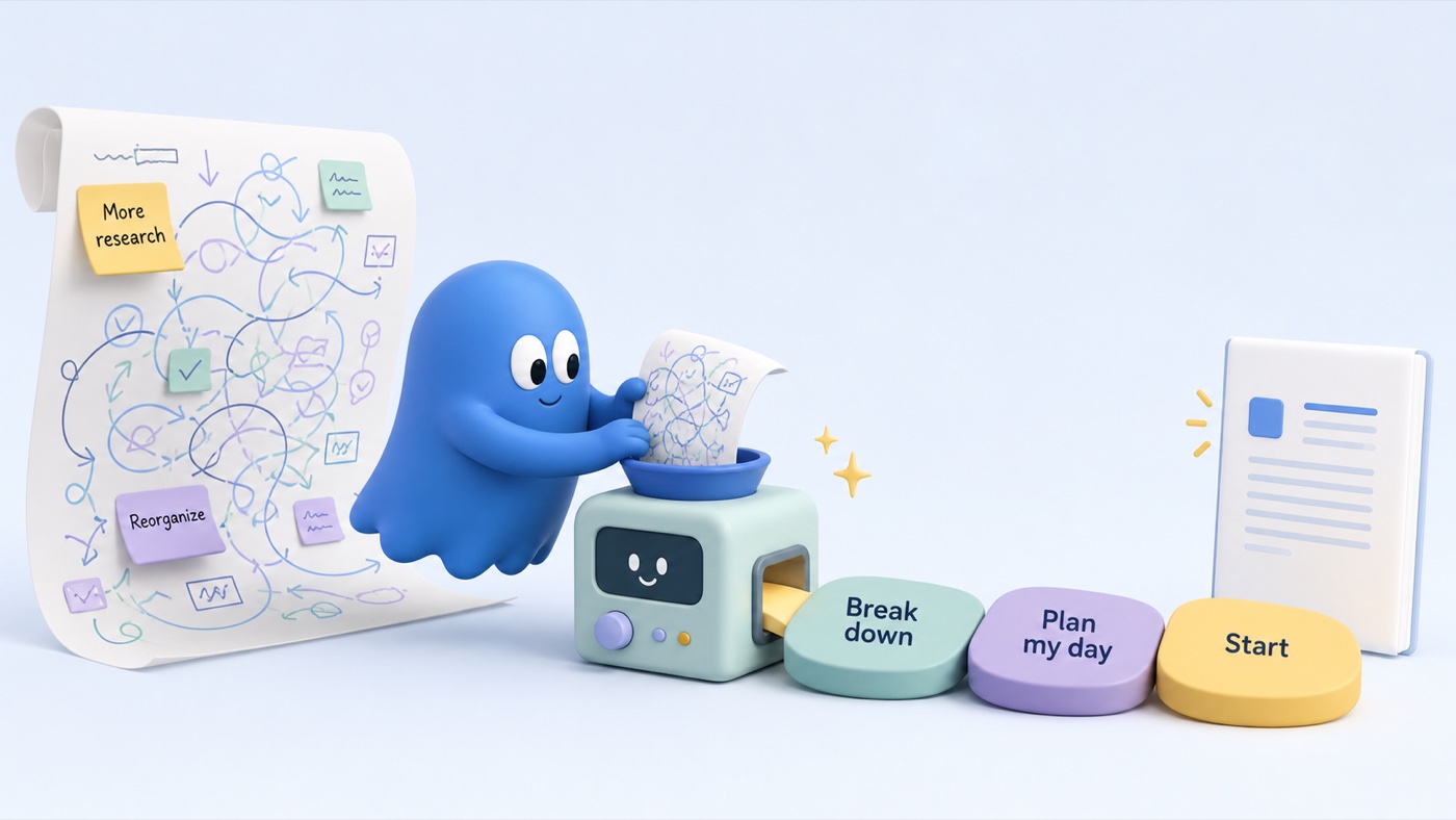 Boo moving from a maze of plans toward one clear starting step