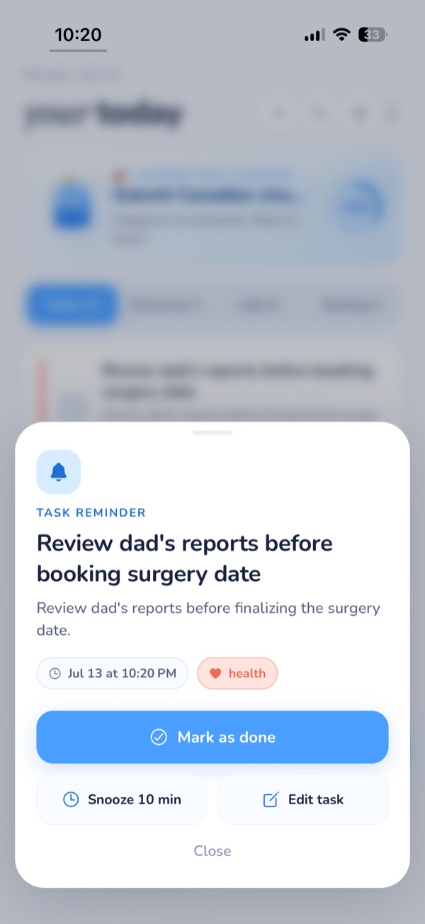 A detailed task reminder that preserves the action, context, and useful timing