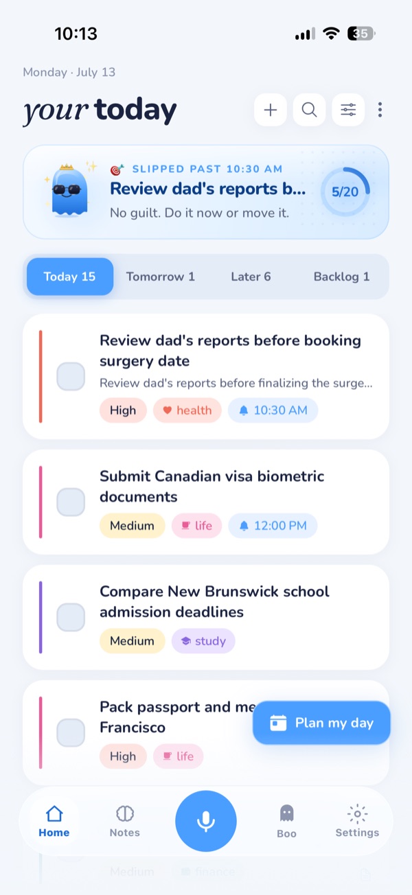 MyOffload Today screen with organized tasks